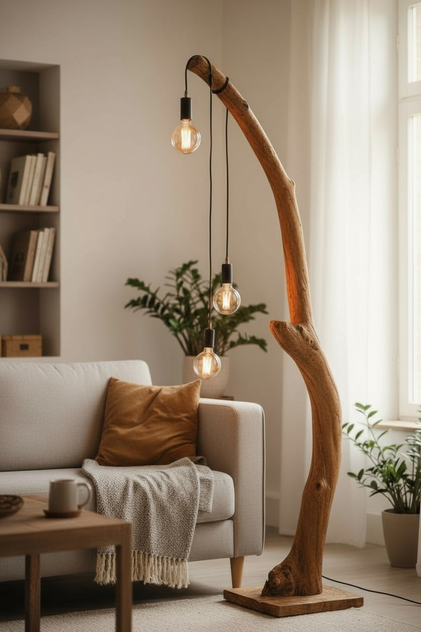 Teakwood base natural root – handmade solid wood unique, decorative wooden base for lamps & living room - 180–200 cm height Ø 8–13 cm