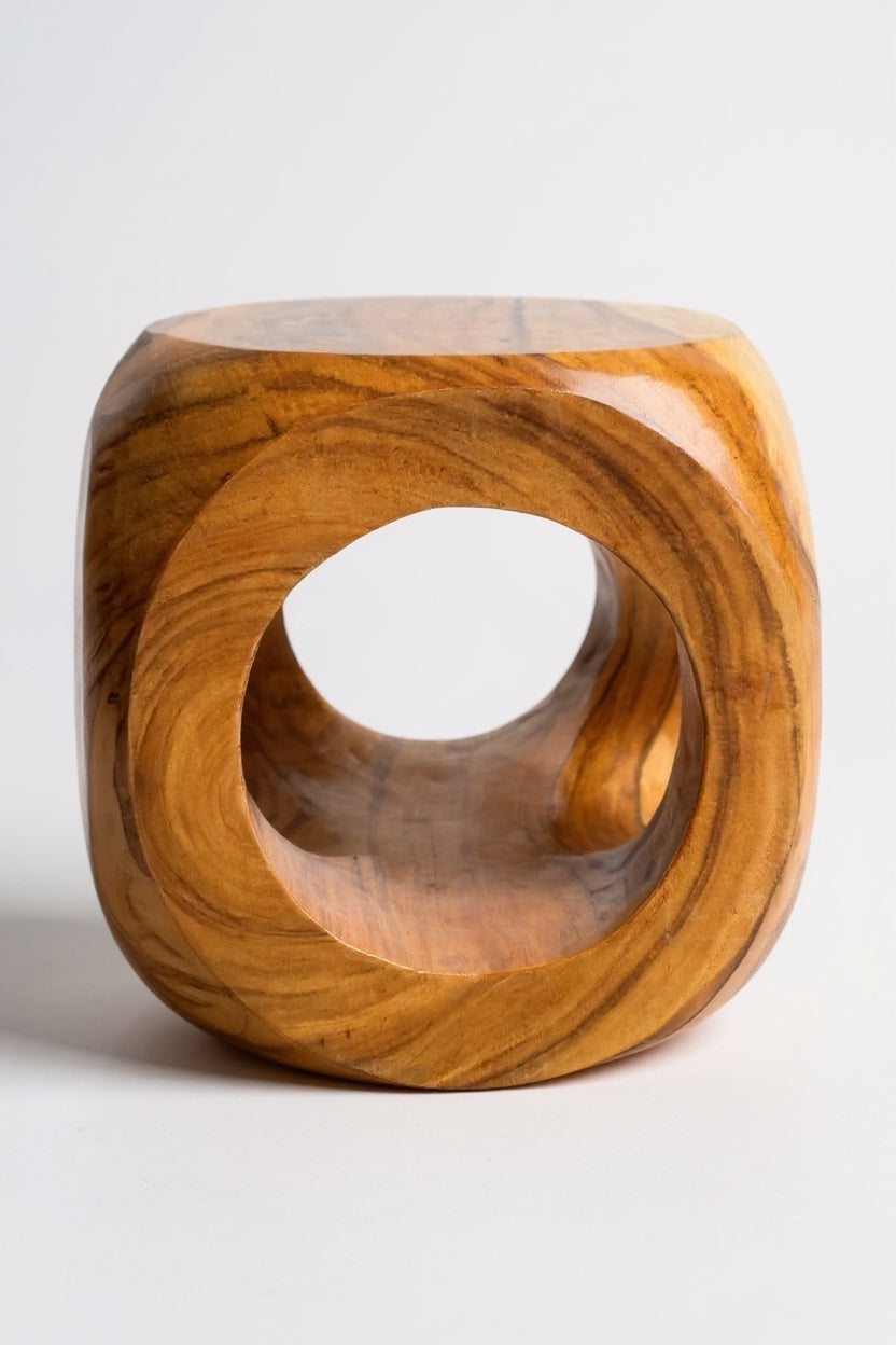 Tabouret en bois – Table d'appoint pour plantes – Moderne avec découpe ronde – Forme cubique en bois massif – 40 x 40 x 40 cm
