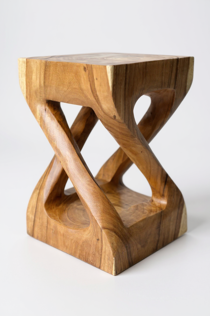 Table d'appoint en bois - table basse tabouret en bois - fait main - tourné angulairement en bois de suar massif - 50x28x28 cm