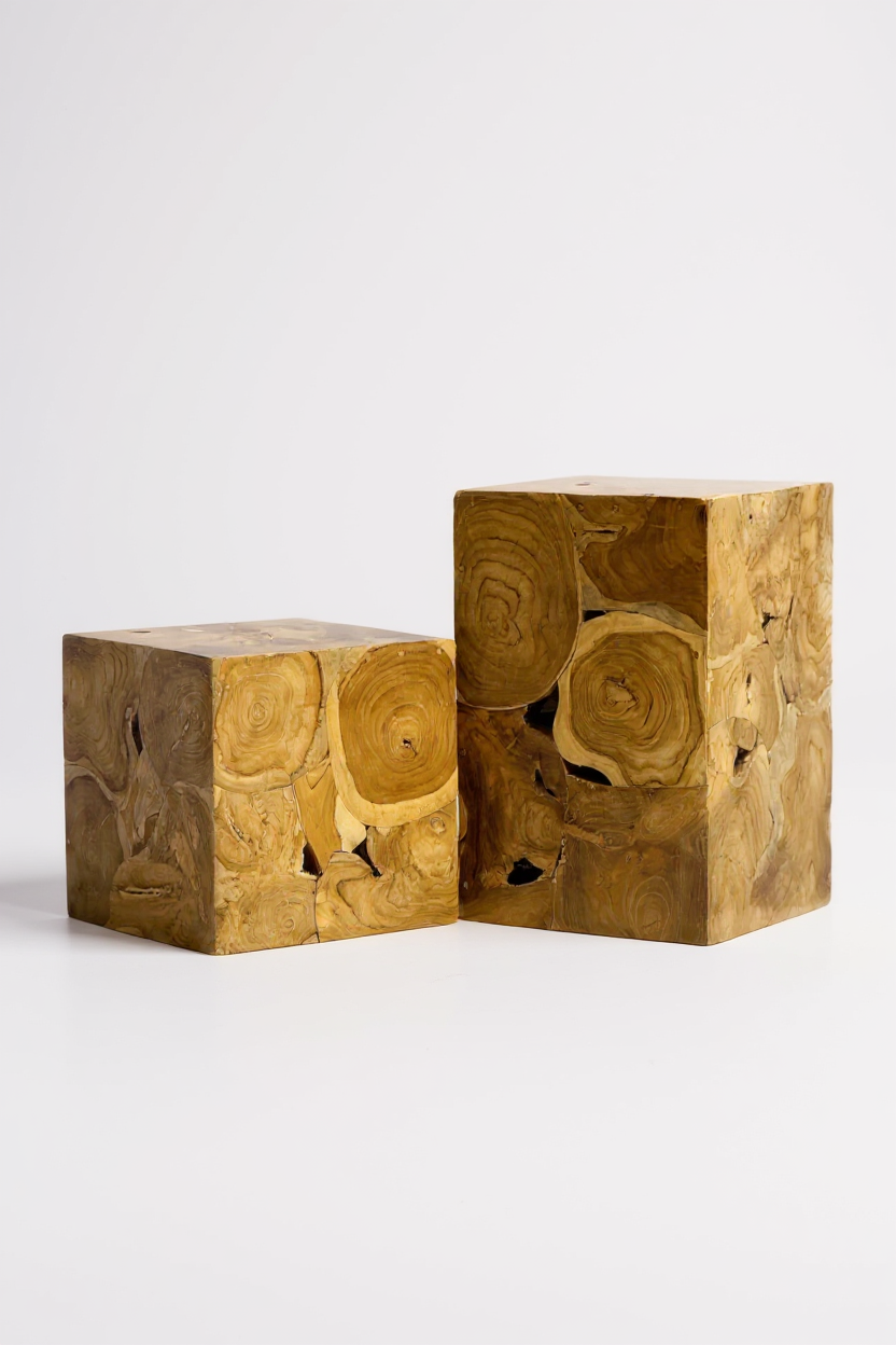 Table d'appoint en mosaïque de bois - table basse, table de chevet, tabouret pour plantes - fait main - 40&60x40x40 cm