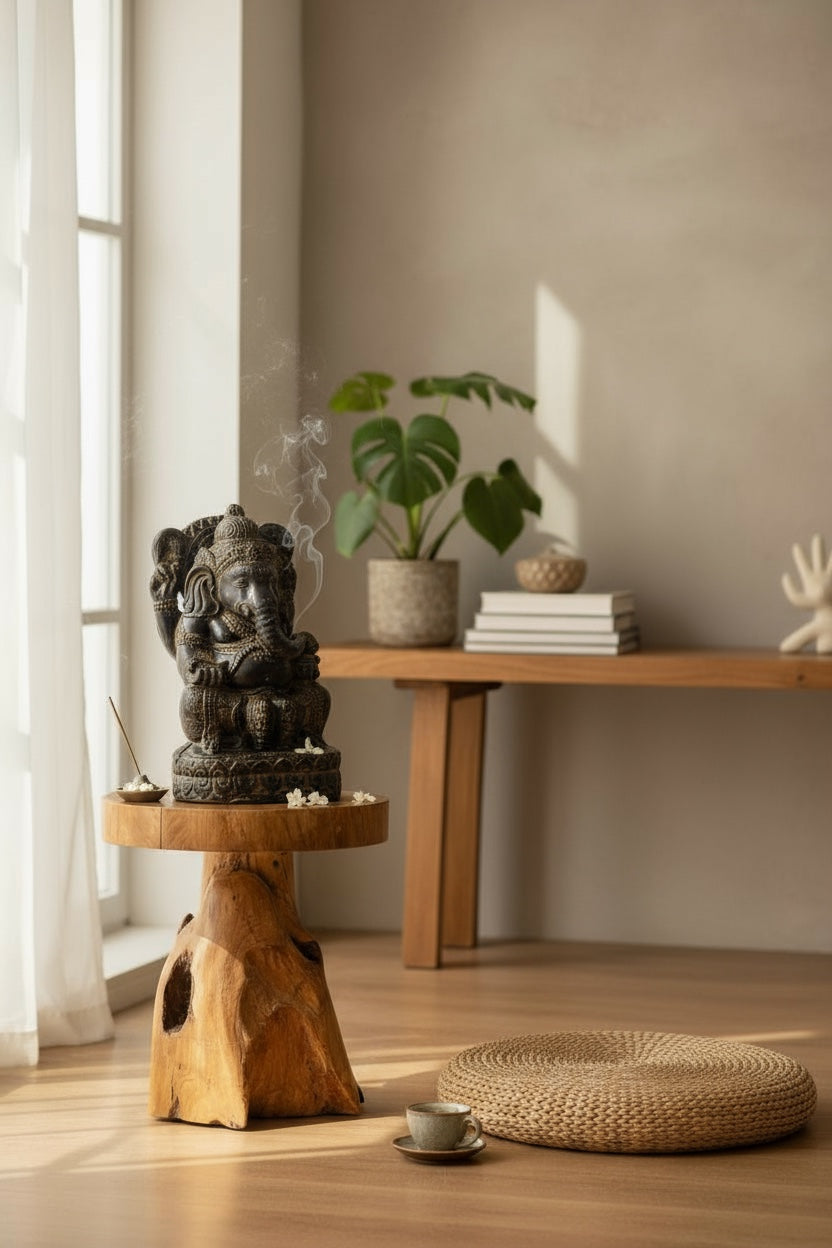 Ganesha Sculpture - Decorative Room Decoration Artwork - Hindu Deity of Good Luck - Stone Mixture Elephant Yellow - 45x25x25 cm