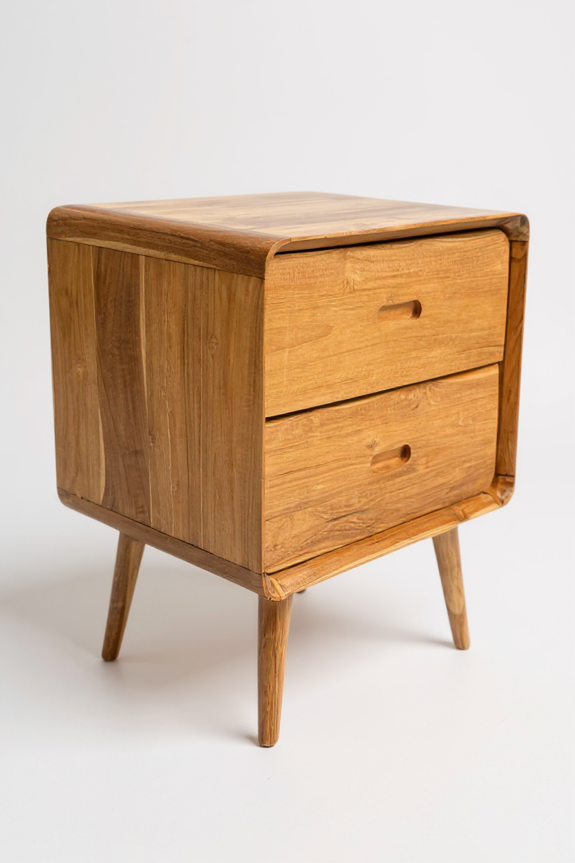 Table de chevet en bois – table d’appoint – avec deux tiroirs – en bois de teck massif – 50 x 40 x 60 cm