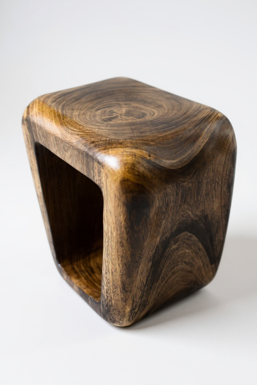 Tabouret en bois - table d'appoint table basse - tabouret flambé fait main en bois de suar massif - 50x30x40 cm