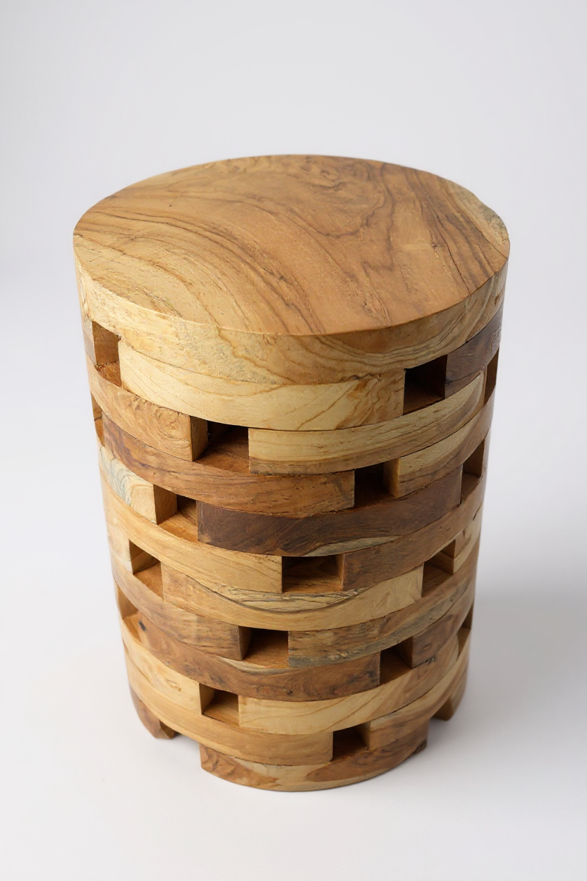 Table d'appoint en teck – Fabriquée à la main en blocs laminés – Table en bois de teck naturel – Salon et chambre – 35 x 35 x 50 cm