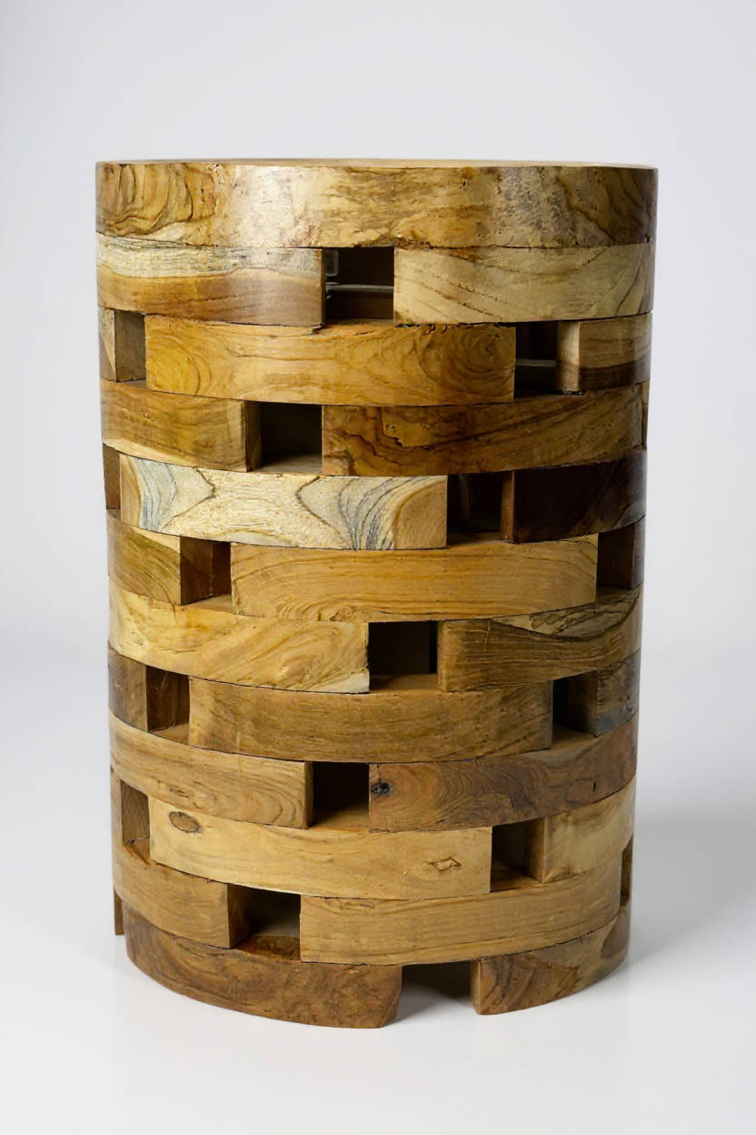 Table d'appoint en teck – Fabriquée à la main en blocs laminés – Table en bois de teck naturel – Salon et chambre – 35 x 35 x 50 cm