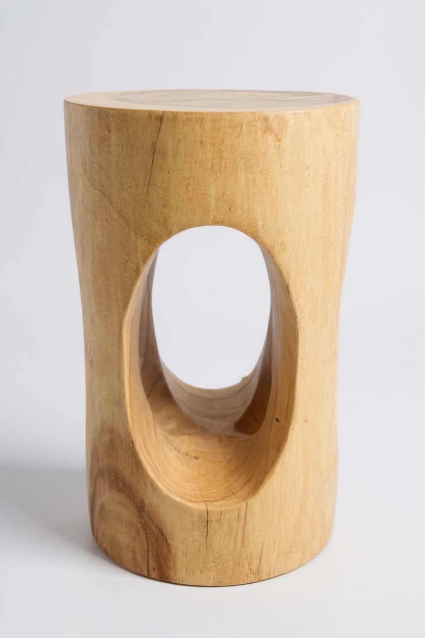 Table d'appoint en bois - tabouret en bois, tabouret à fleurs, tabouret - fait main - rond avec col en O, bois de Saman - 50x30x30 cm