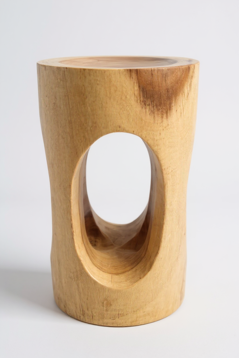 Table d'appoint en bois - tabouret en bois, tabouret à fleurs, tabouret - fait main - rond avec col en O, bois de Saman - 50x30x30 cm