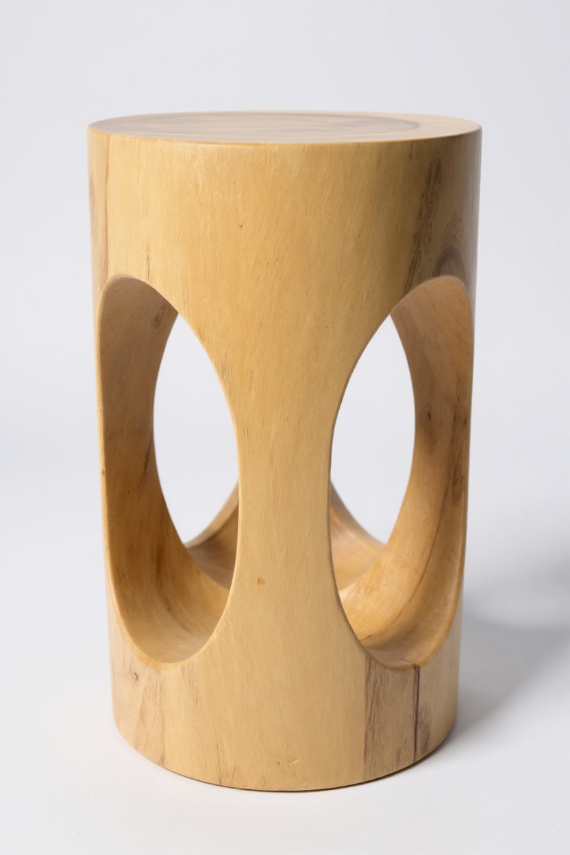 Table d'appoint en bois - tabouret en bois, tabouret à fleurs, tabouret - fait main - rond avec col en O, bois de Saman - 50x30x30 cm