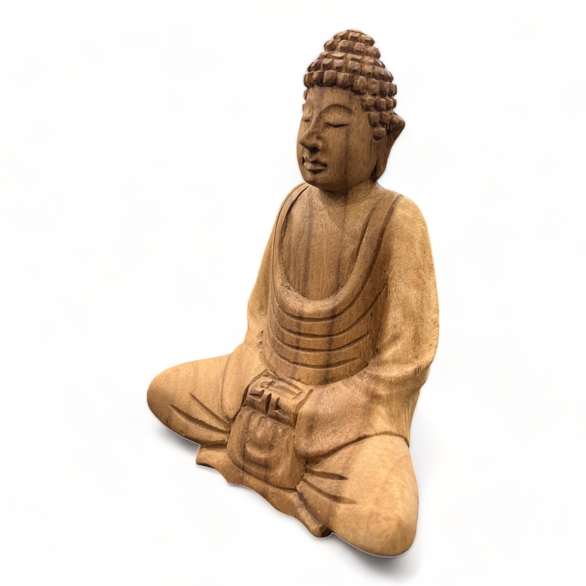 Buddha Statue - Decorative Room Decoration Artwork - Hand Carved - Natural Teak Wood - 15x12x8 cm