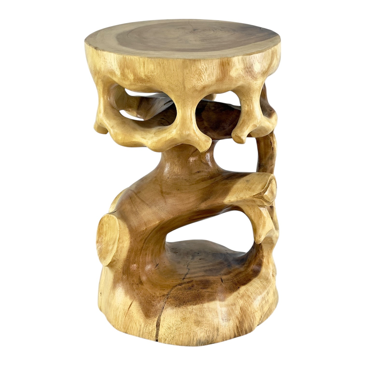 Table d'appoint en bois - tabouret en bois, tabouret à fleurs, tabouret - fait main - rond en style bonsaï, bois de Saman - 40x30x30 cm