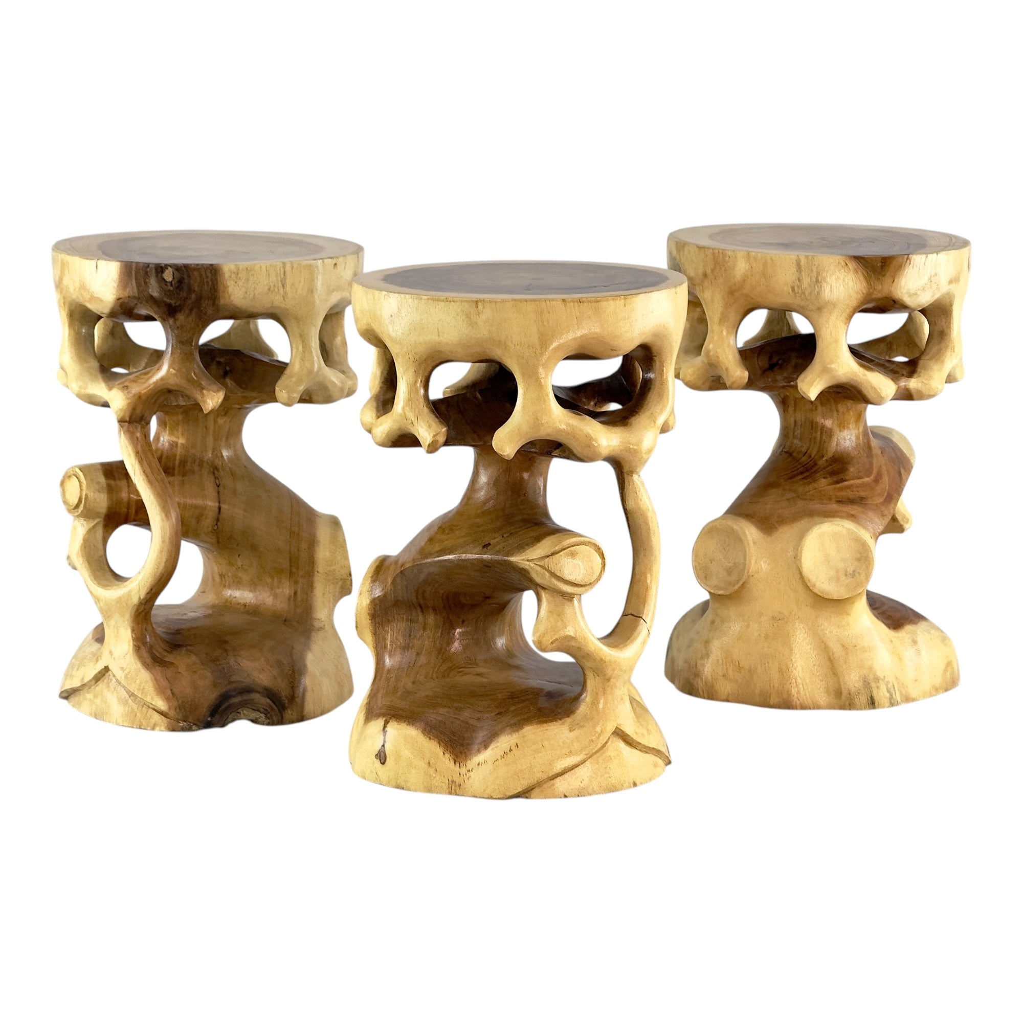 Table d'appoint en bois - tabouret en bois, tabouret à fleurs, tabouret - fait main - rond en style bonsaï, bois de Saman - 40x30x30 cm