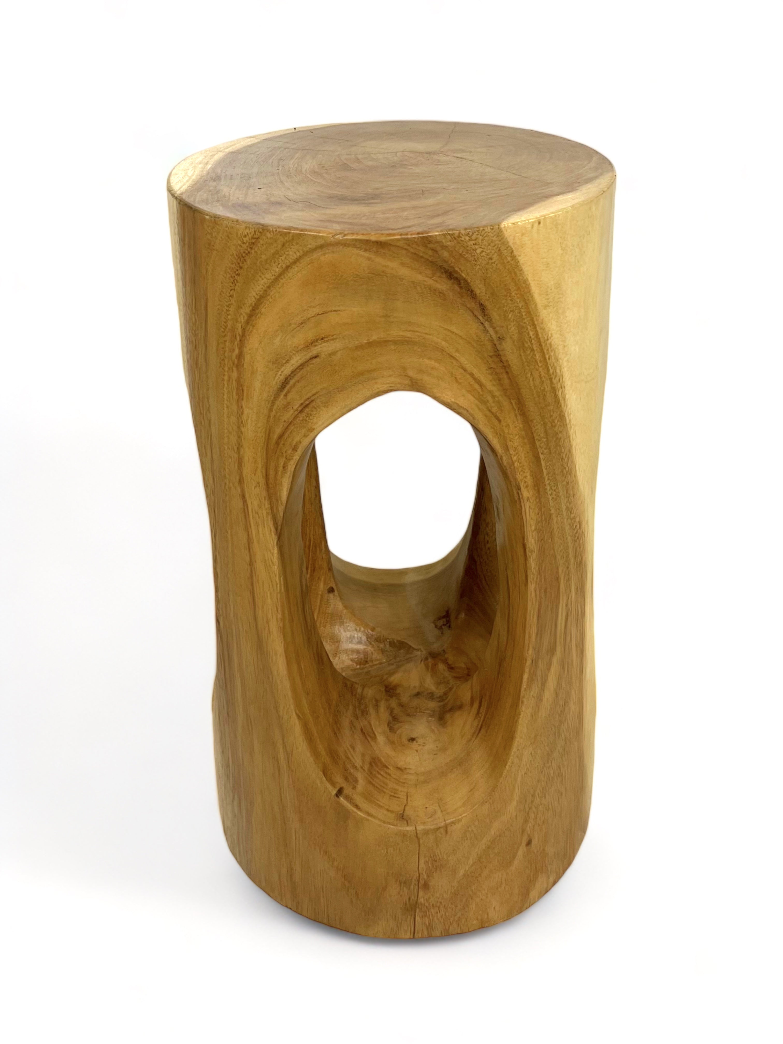 Wooden side table - wooden stool, flower stool, stool - handmade - round with O-neck, Saman wood - 50x30x30 cm