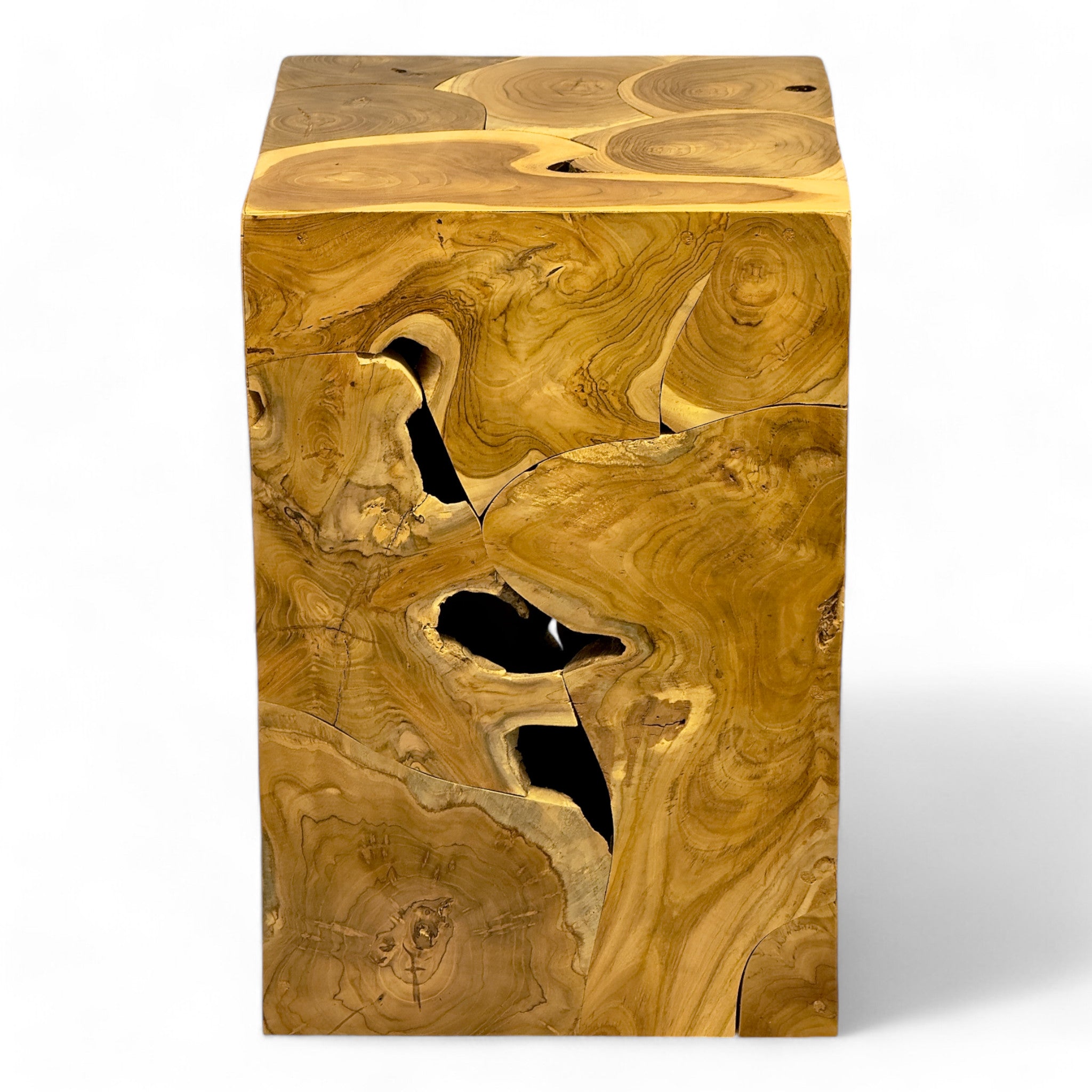 Wooden mosaic side table - coffee table, bedside table, plant stool - handmade - 40&60x40x40 cm