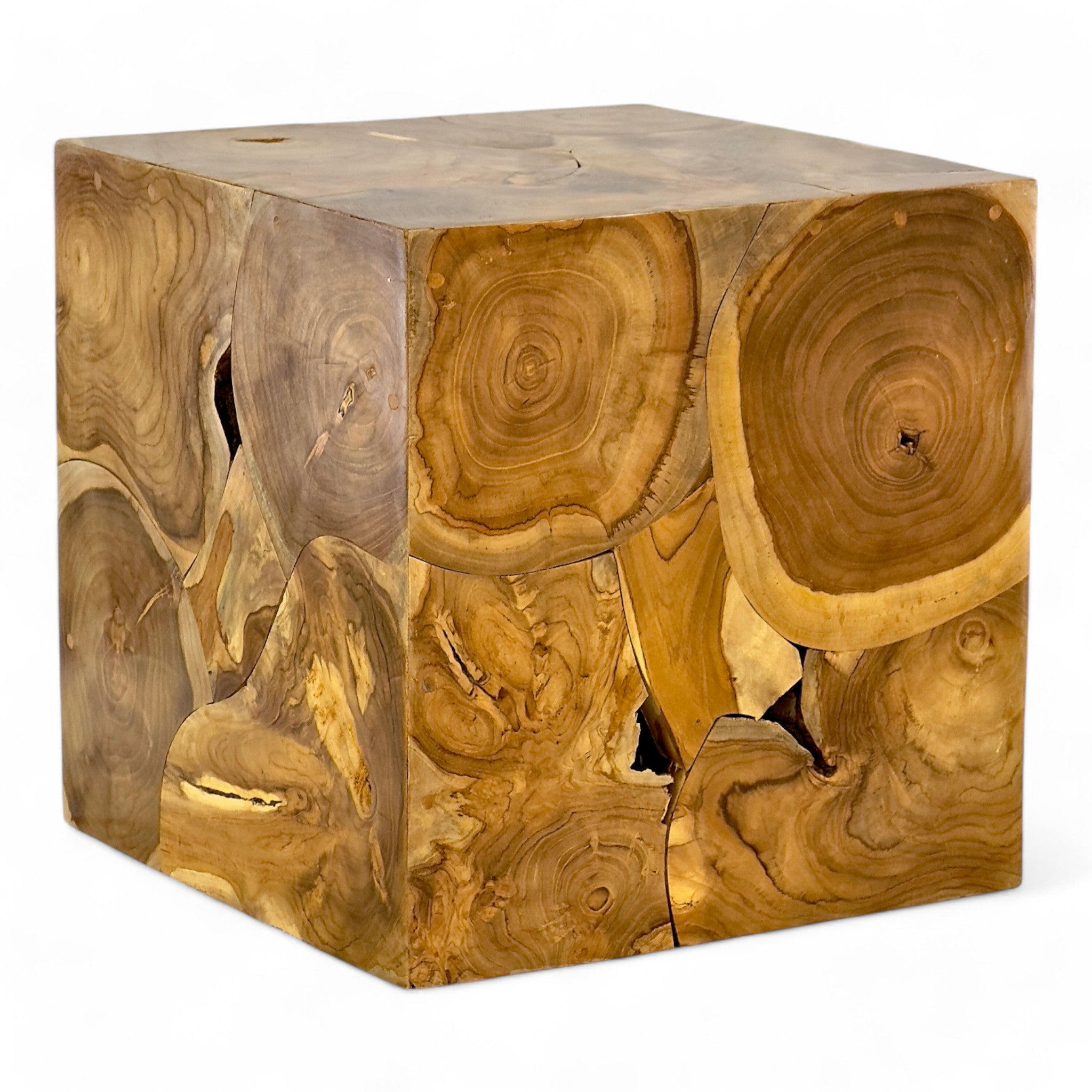 Wooden mosaic side table - coffee table, bedside table, plant stool - handmade - 40&60x40x40 cm