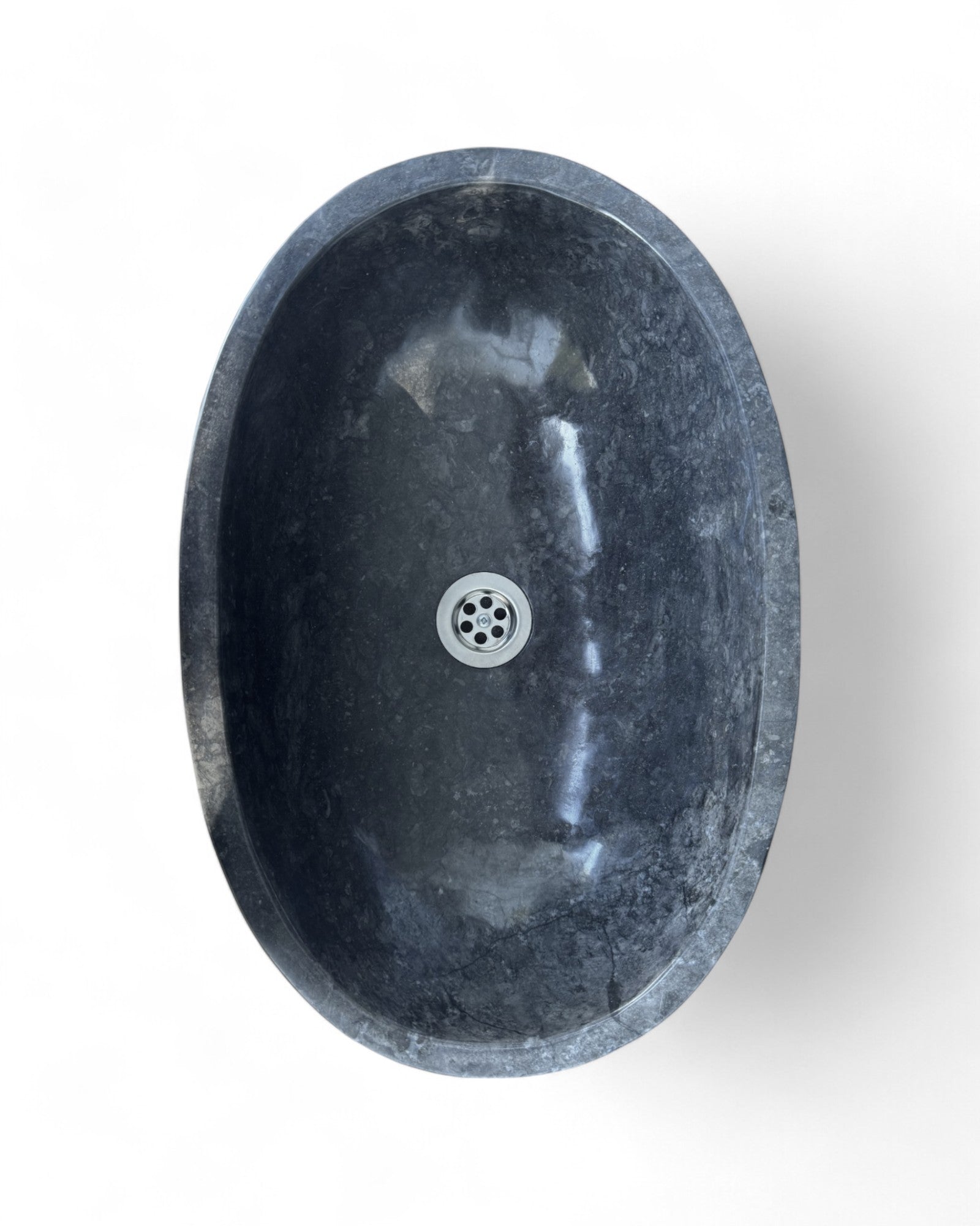 Marble washbasin – bathroom guest toilet washroom – countertop washbasin oval made of black marble – 15x45x30 cm