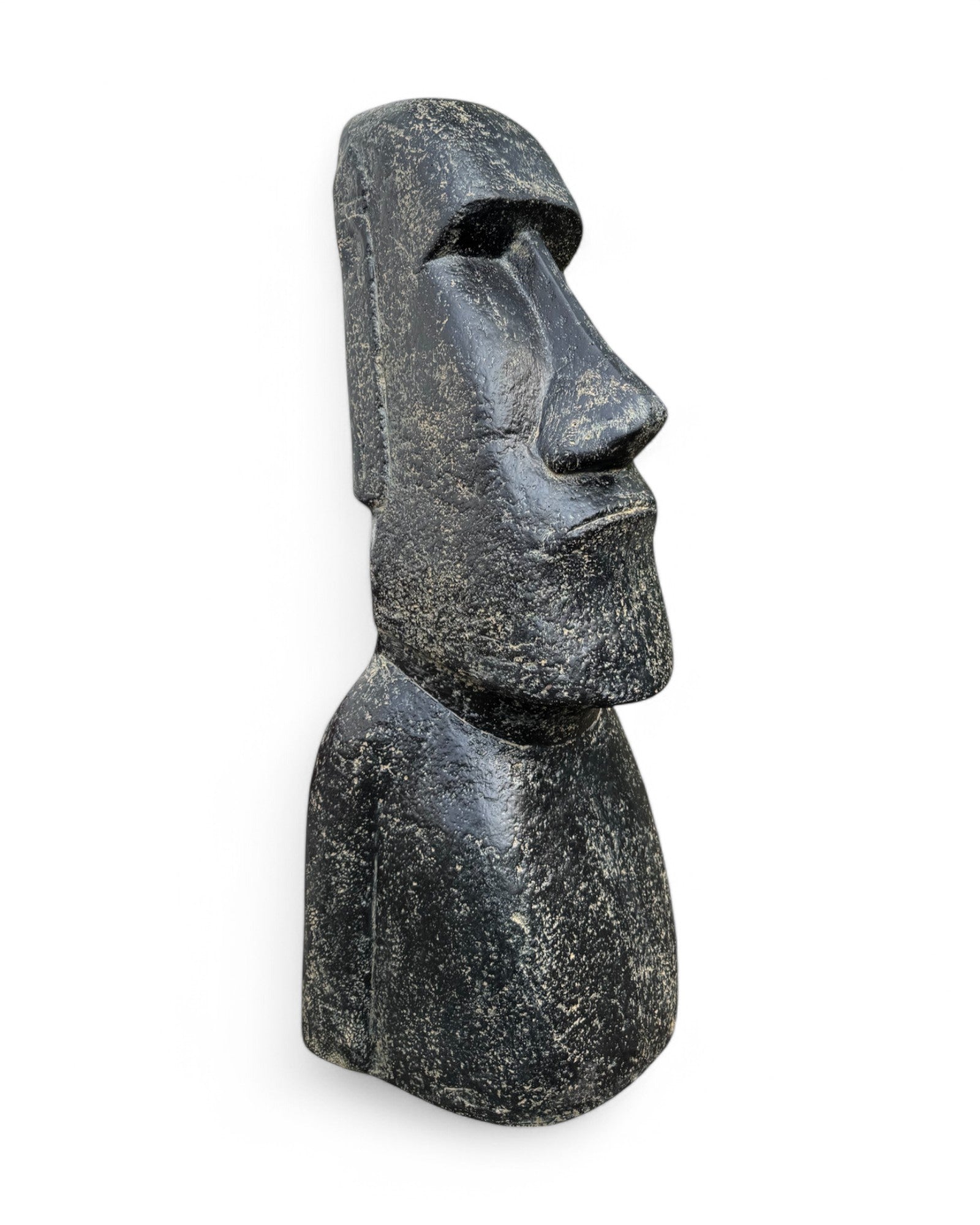 Statue de tête de Moaï - Sculpture décorative de jardin - Résistante aux intempéries - Figurine Rapa Nui de l'île de Pâques en fibre de verre et béton gris - 120 x 46 x 40 cm