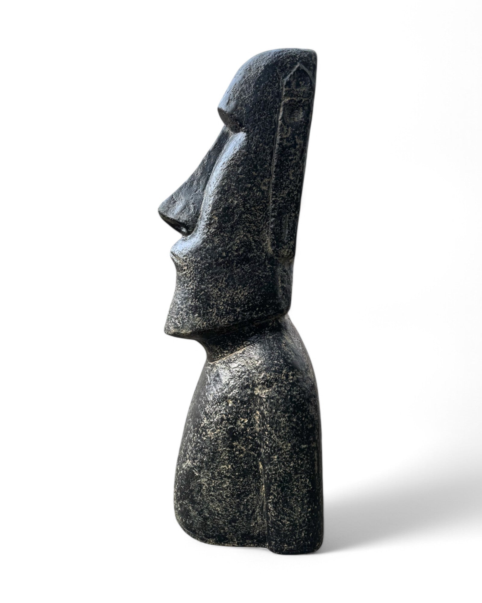 Statue de tête de Moaï - Sculpture décorative de jardin - Résistante aux intempéries - Figurine Rapa Nui de l'île de Pâques en fibre de verre et béton gris - 120 x 46 x 40 cm