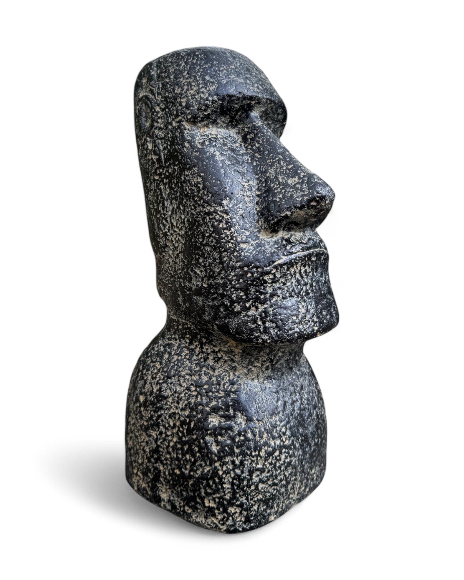 Statue de tête de Moaï - Sculpture décorative de jardin - Résistante aux intempéries - Figurine de l'île de Pâques Rapa Nui en béton de fibre de verre gris - 40x20x15 cm