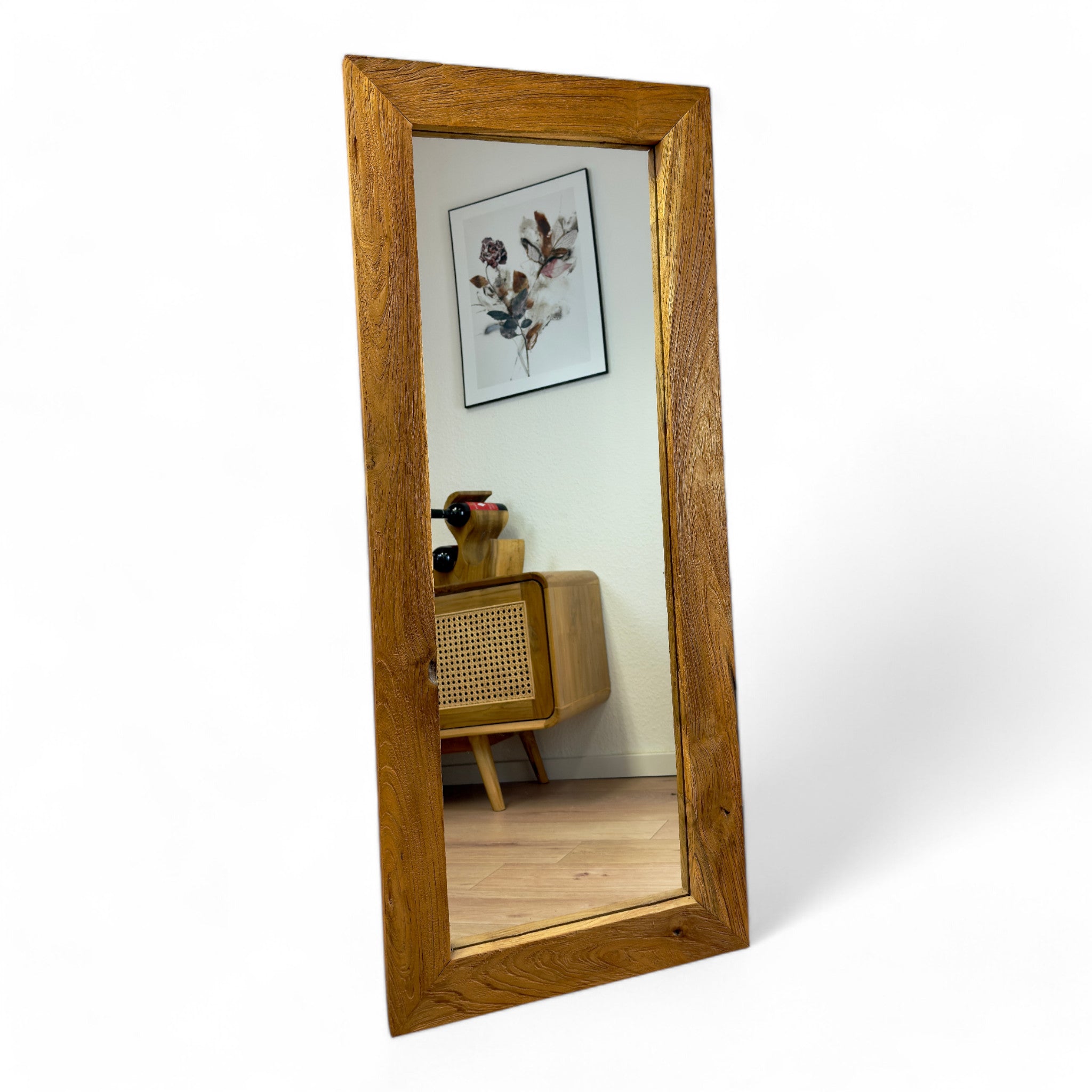 Teakholz Spiegel - Anlehnen Dekorieren Staunen – Massiver Eckiger Standspiegel – 120&150x50 cm - FaHome