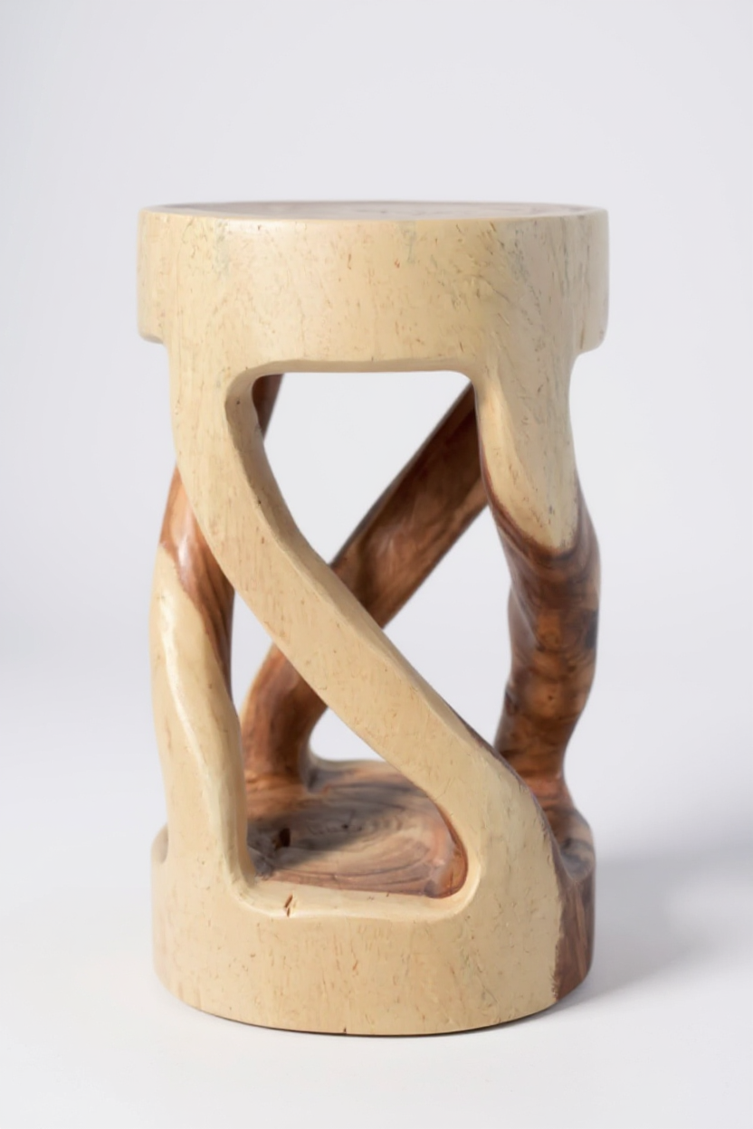 Tabouret en bois - table d'appoint, tabouret à fleurs, table de rangement - unique, fait main - rond, tourné en bois de Suar massif - 50x28x28 cm