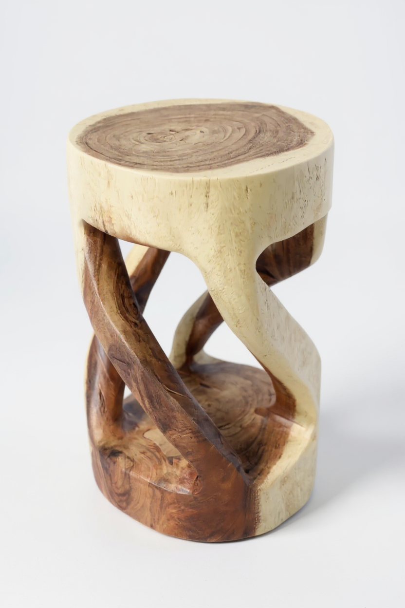 Tabouret en bois - table d'appoint, tabouret à fleurs, table de rangement - unique, fait main - rond, tourné en bois de Suar massif - 50x28x28 cm