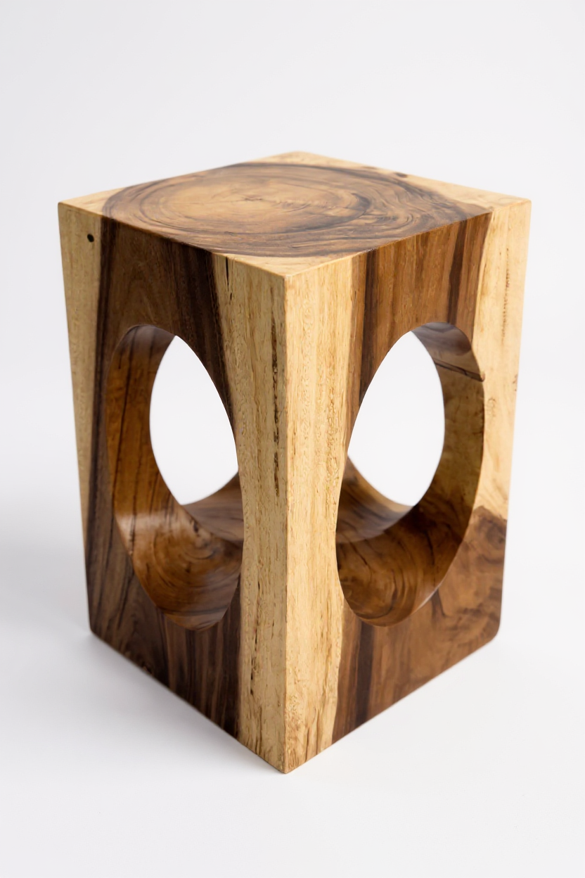 Table d'appoint en bois – table basse tabouret à fleurs – fait main – carrée avec col en O en bois de suar – 45x30x30 cm