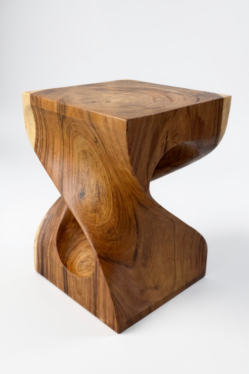 Holzhocker - Beistelltisch Blumenhocker Ablagetisch - Unikat Handgefertigt  - Gedreht aus massivem Samanholz - 40x30x30 cm