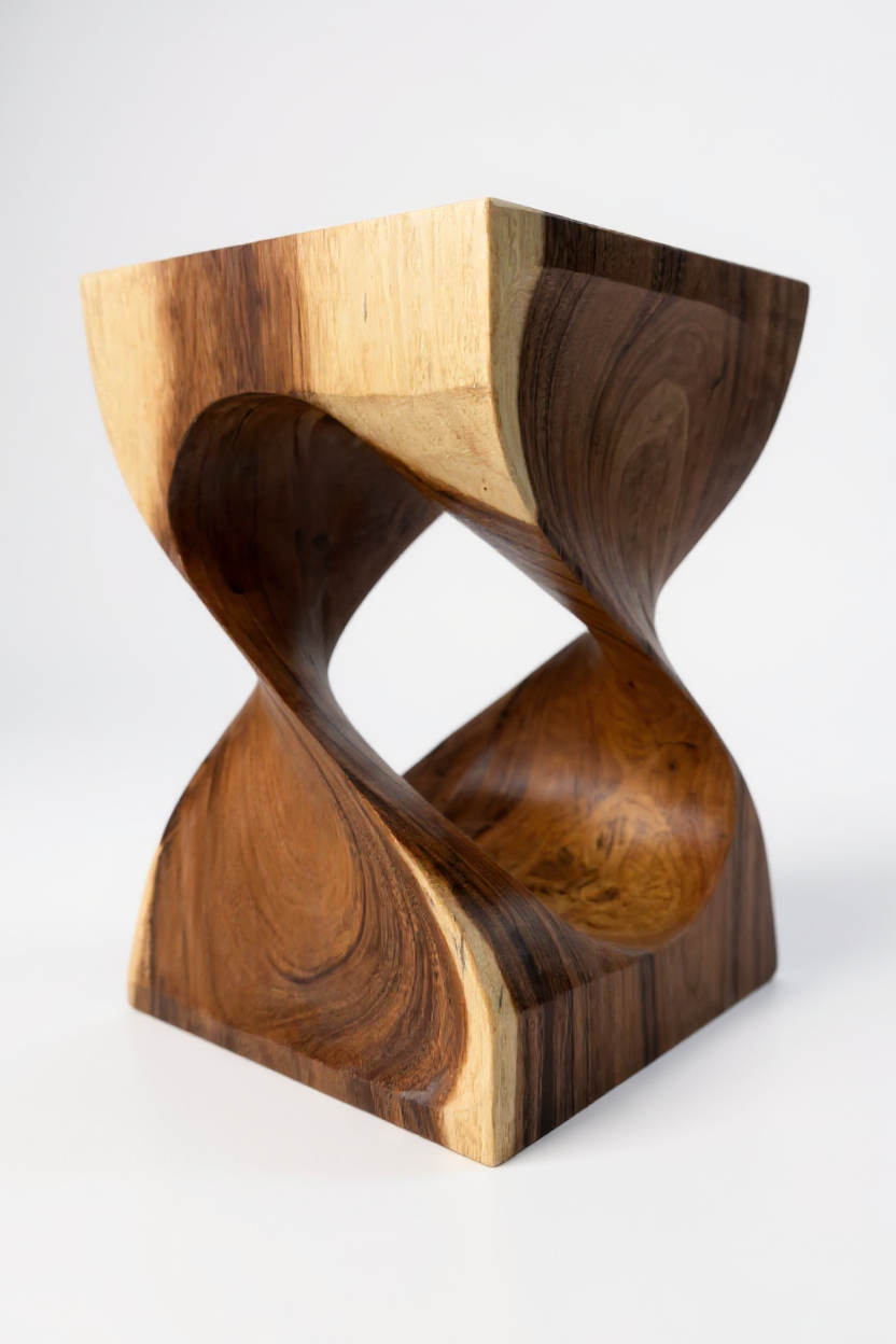 Holzhocker - Beistelltisch Blumenhocker Ablagetisch - Unikat Handgefertigt  - Gedreht aus massivem Samanholz - 40x30x30 cm