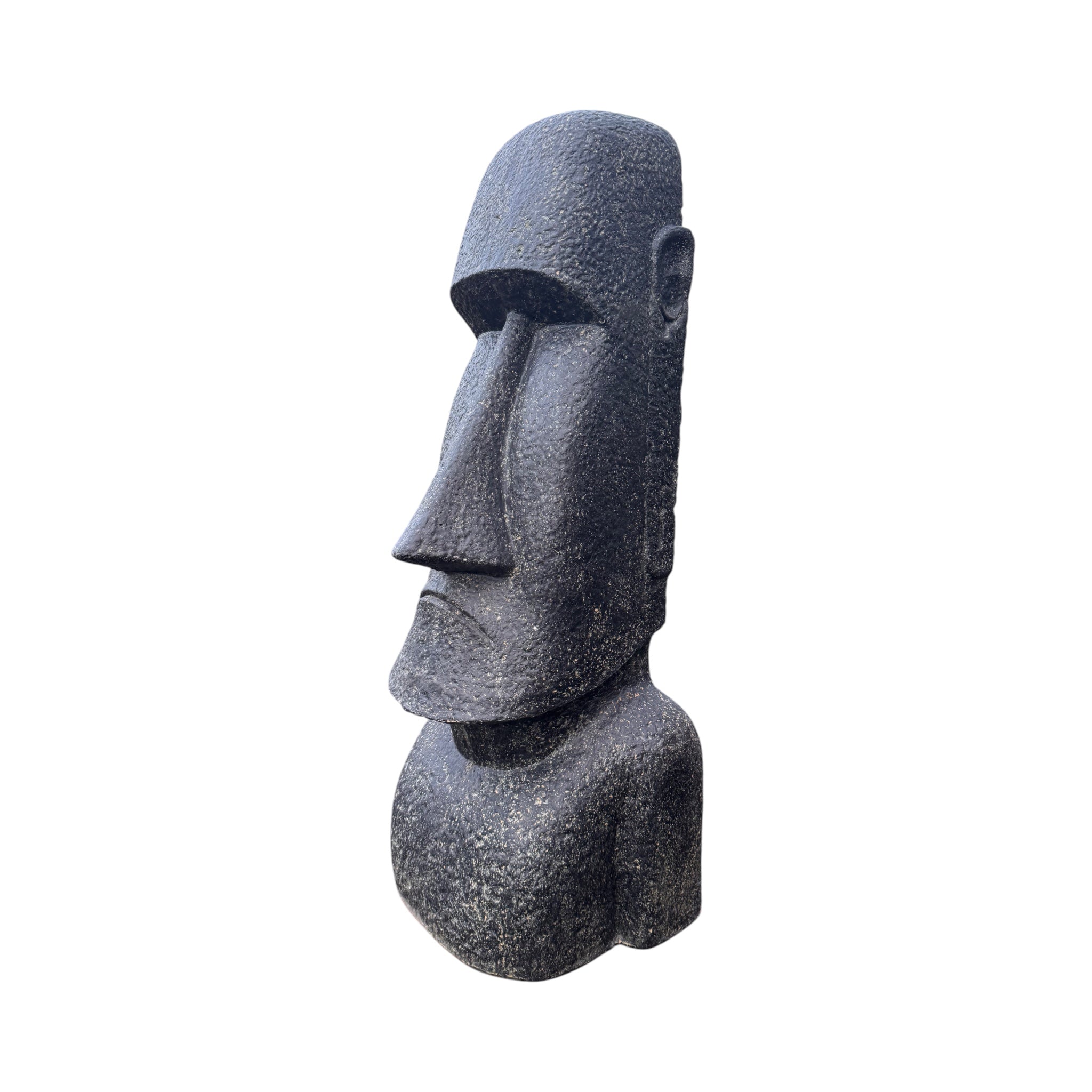 Statue de tête de Moaï - Sculpture décorative de jardin - Résistante aux intempéries - Figurine de l'île de Pâques Rapa Nui en béton de fibre de verre gris - 150x49x47 cm