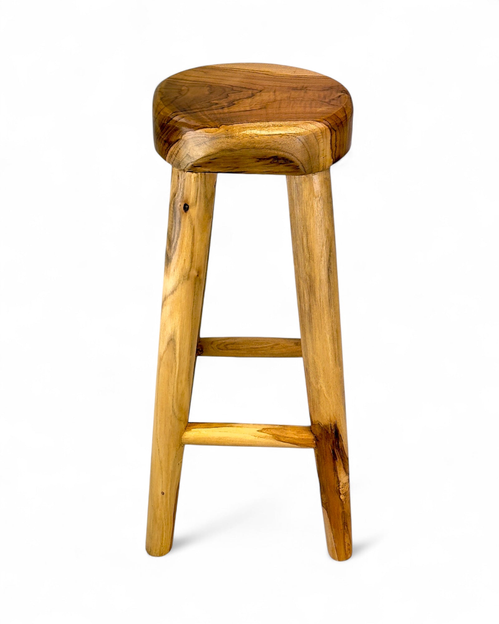 Tabouret de bar en bois massif – Tabouret rustique en bois artisanal – Assise ronde pour cuisine, bar et salle à manger – 30x75 cm