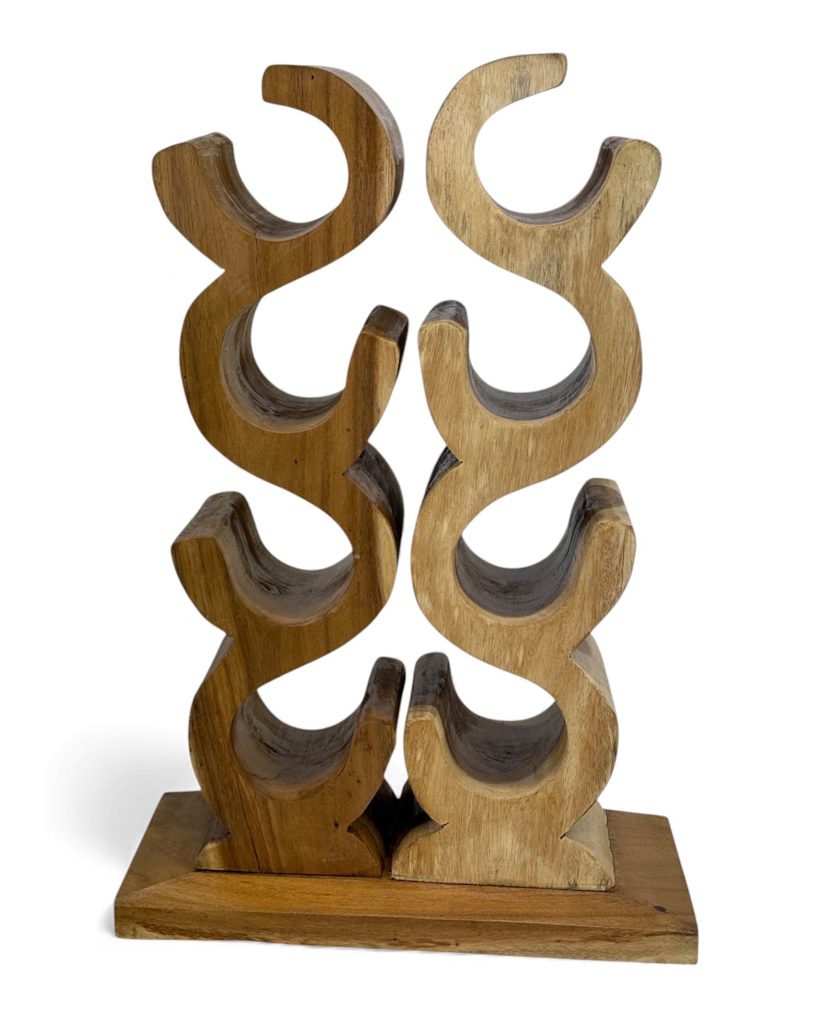 Holz Weinregal – Weinhalter Flaschenhalter - Küche Wohnzimmer Bar - Dekorativ Geschwungen – Aus Teakholz für 8 Flaschen – 60x40x20 cm