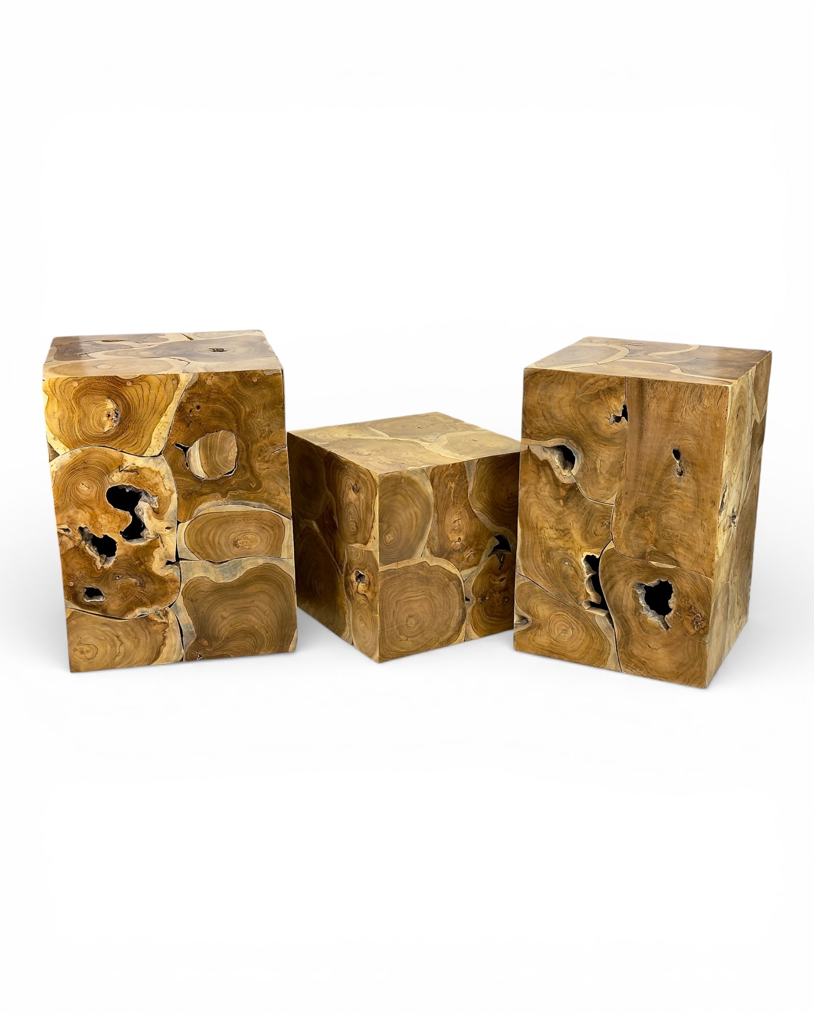 Holzmosaik Beistelltisch - Couchtisch Nachttisch Pflanzenhocker Hocker - Handgefertigt - 3 Verschiedene Größen