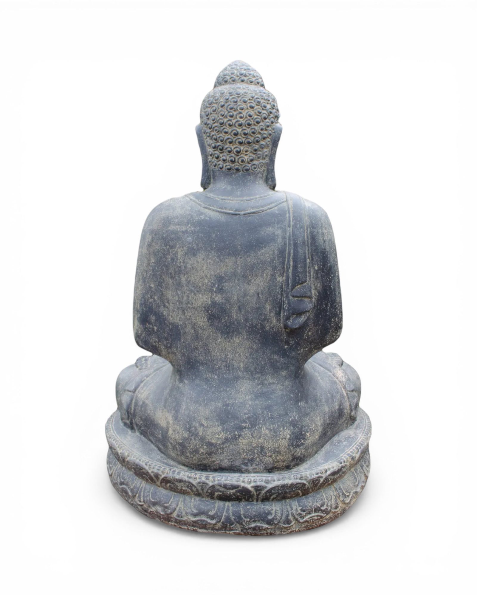 FaHome large dark grey weathered stone Buddha statue, 150cm, seated in meditation pose on lotus base for outdoor garden.