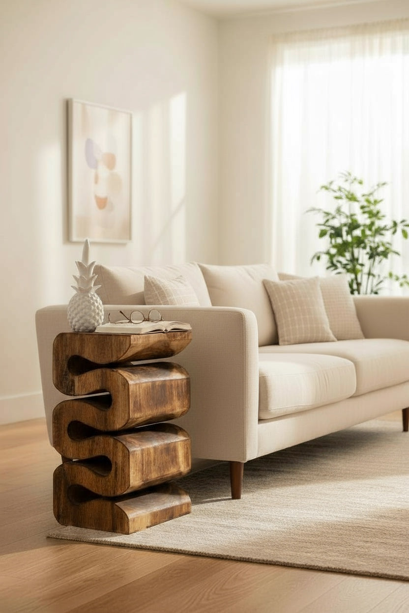 Tabouret en bois - table d'appoint tabouret à fleurs table de rangement - fait main - serpent flambé en bois de suar massif - 50x30x30 cm