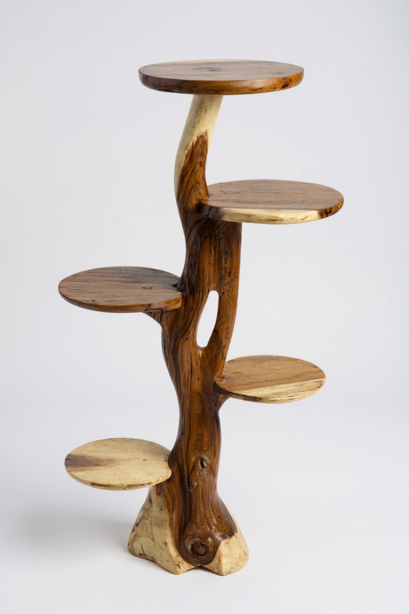 Étagère en teck – Design naturel avec un grain de bois unique – Accessoire de maison polyvalent pour plantes, livres et décorations – Différentes tailles