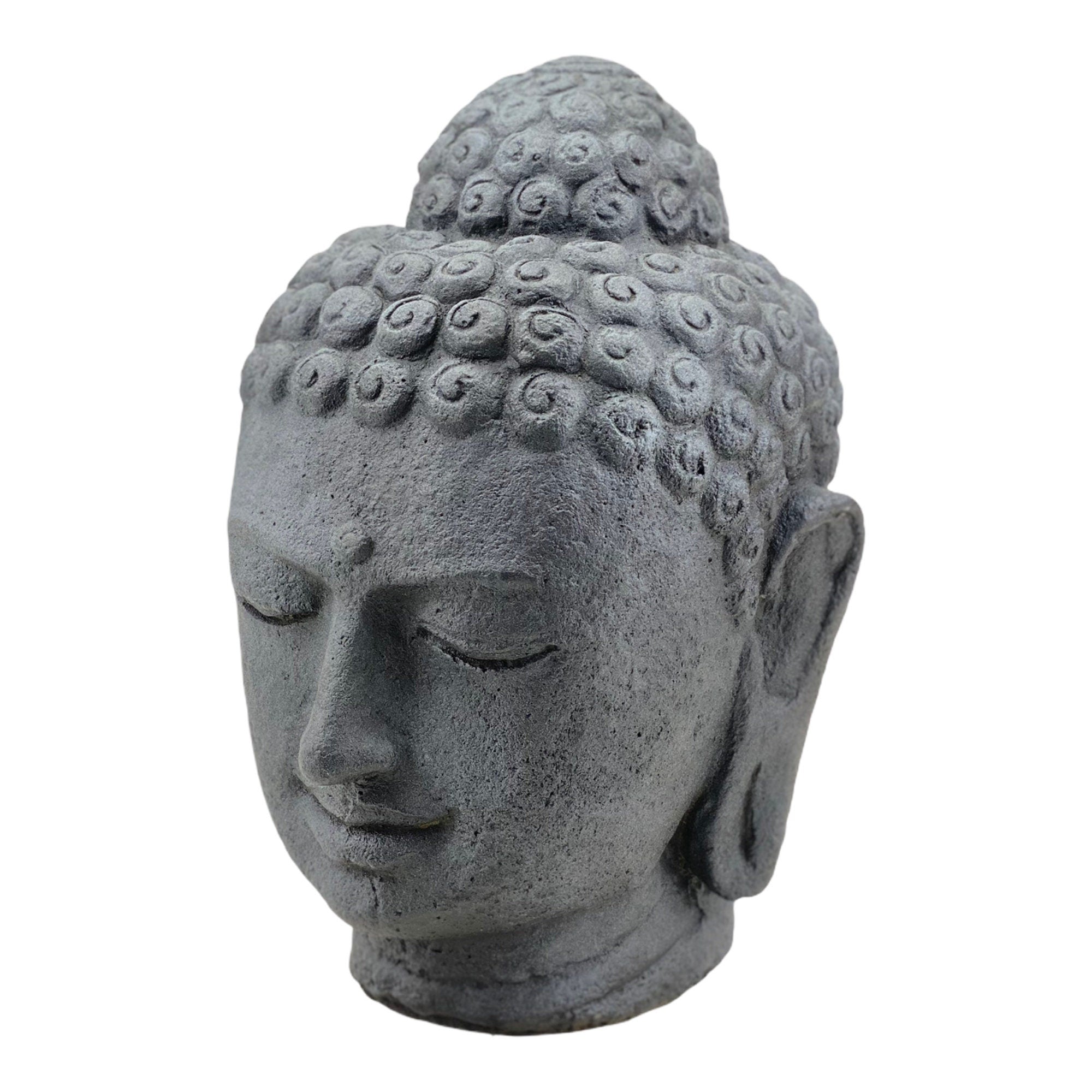 Buddha Kopf - Garten Deko Raumdeko - Gegossene Stein Figur Wetterfest - Steingemisch Grau - 30x19x21 cm