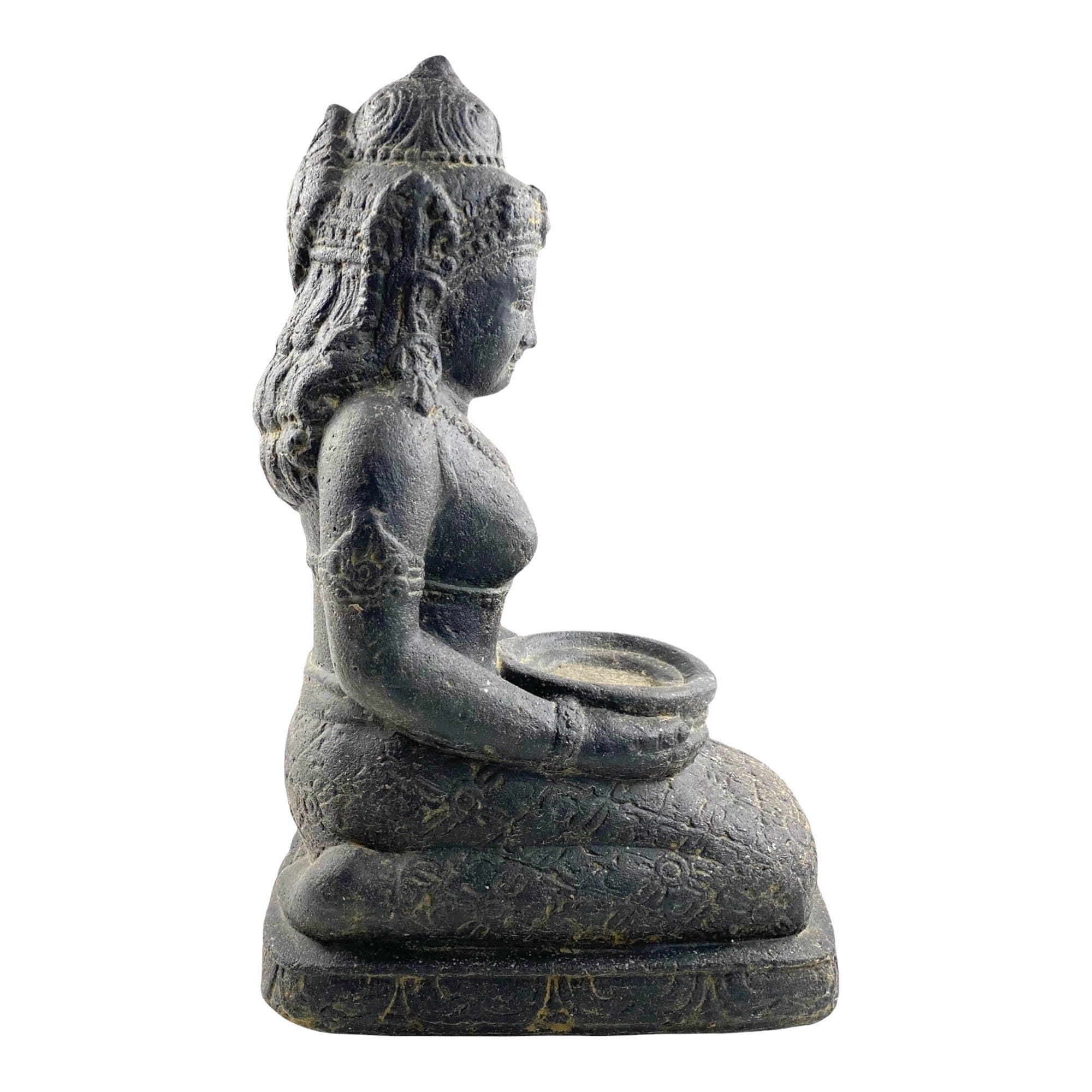 Dewi Sri Statue - Garden Decoration Room Decoration - Stone Figure Sitting Weatherproof - Lava-Sand Stone Mixture 50x16x26 cm