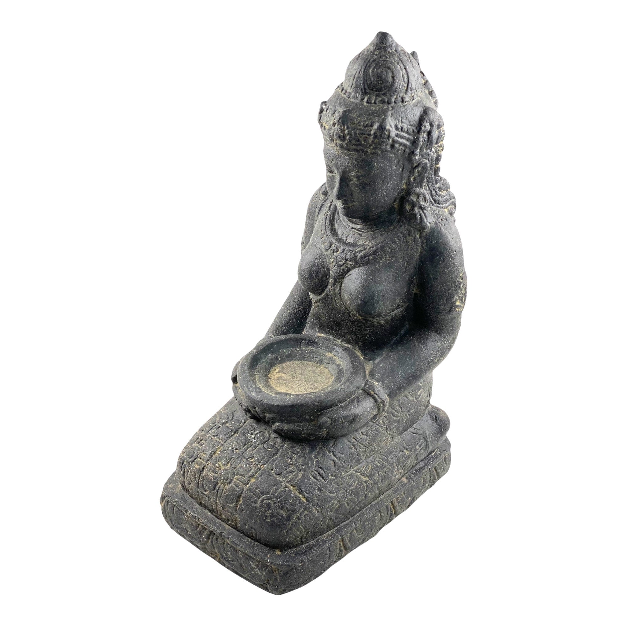 Dewi Sri Statue - Garden Decoration Room Decoration - Stone Figure Sitting Weatherproof - Lava-Sand Stone Mixture 50x16x26 cm