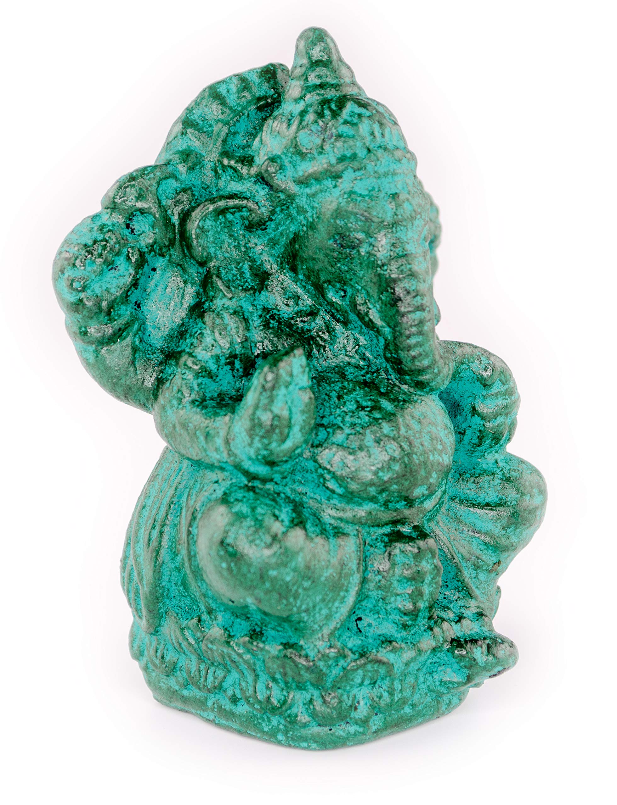 Ganesha Sculpture - Decorative Room Decoration Artwork - Hindu Deity of Good Luck - Stone Mixture Elephant Green - 12x8.5x6 cm