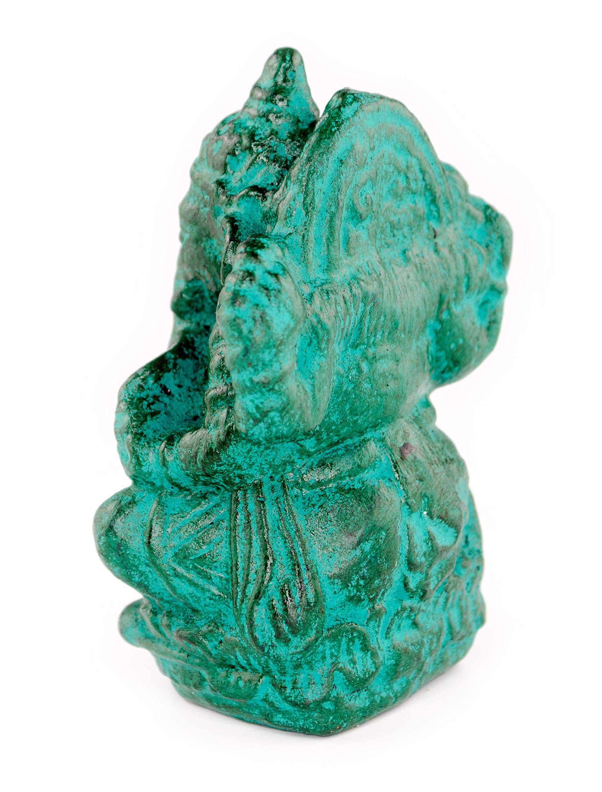 Ganesha Sculpture - Decorative Room Decoration Artwork - Hindu Deity of Good Luck - Stone Mixture Elephant Green - 12x8.5x6 cm