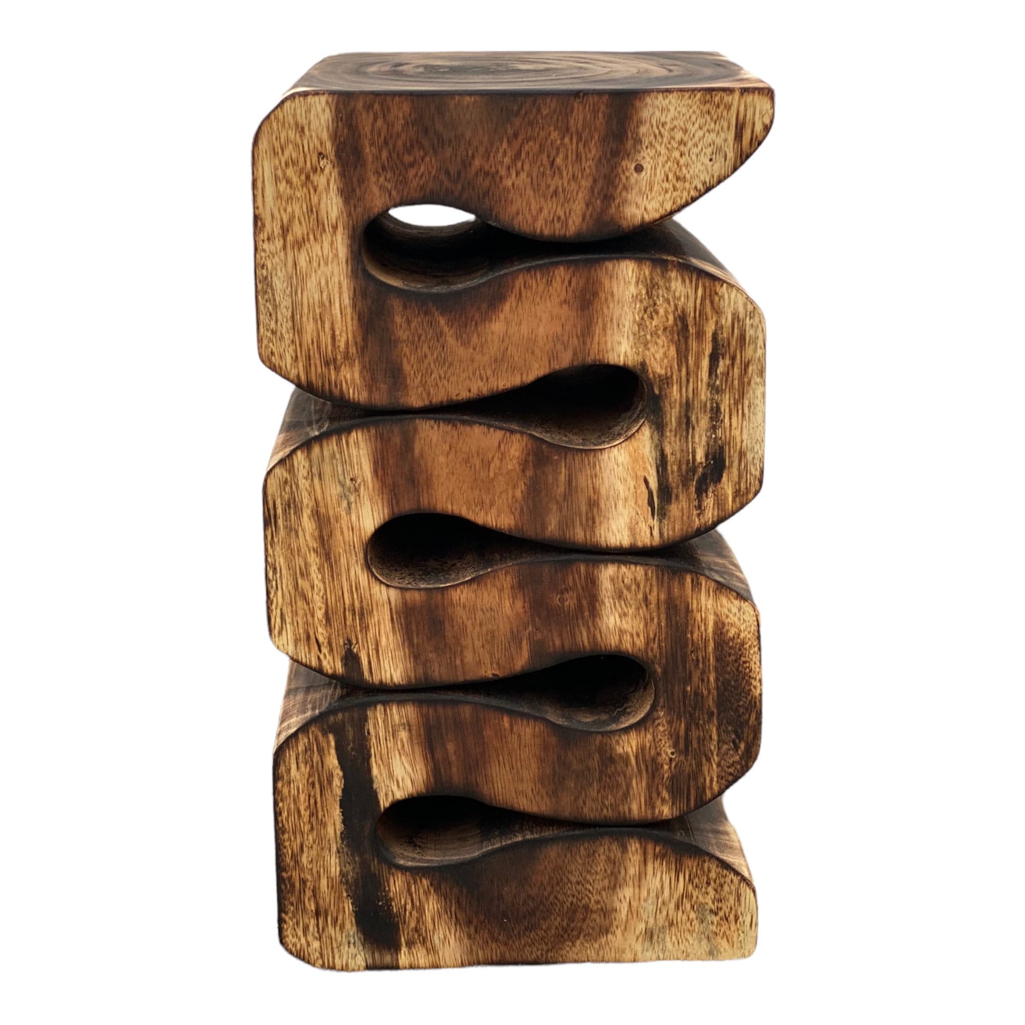 Wooden stool - side table, flower stool, storage table - handmade - flambéed snake made of solid suar wood - 50x30x30 cm