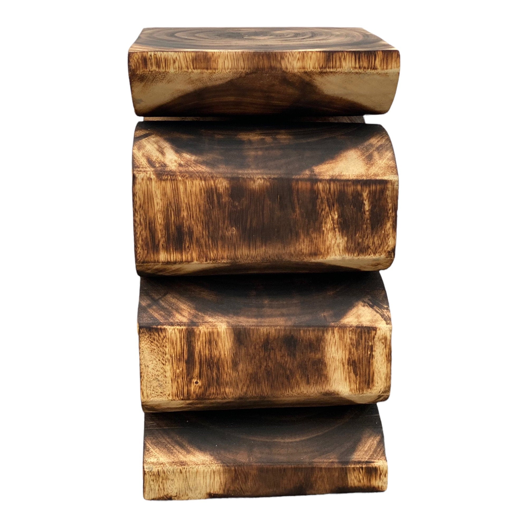 Wooden stool - side table, flower stool, storage table - handmade - flambéed snake made of solid suar wood - 50x30x30 cm