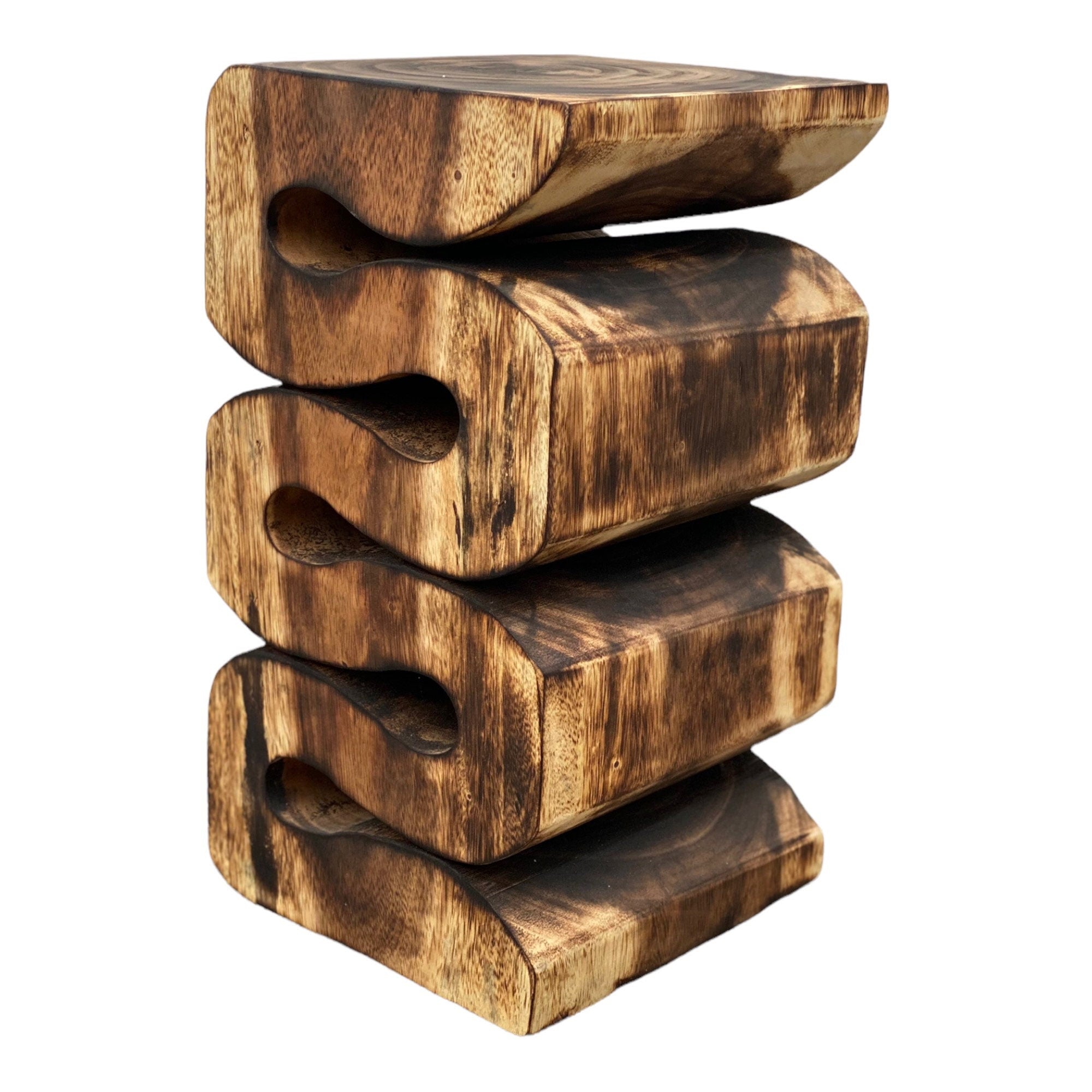 Wooden stool - side table, flower stool, storage table - handmade - flambéed snake made of solid suar wood - 50x30x30 cm