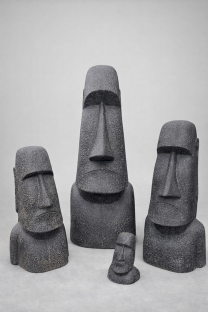 Statue de tête de Moaï - Sculpture décorative de jardin - Résistante aux intempéries - Figurine Rapa Nui de l'île de Pâques en fibre de verre et béton gris - 200 x 70 x 60 cm