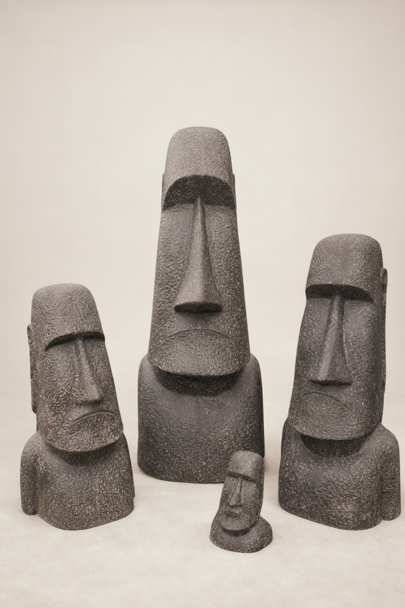 Moai Kopf Statue - Garten Deko Skulptur - Wetterfest - Rapa-Nui Osterinsel-Figur aus Glasfaserbeton Grau - 200x70x60 cm
