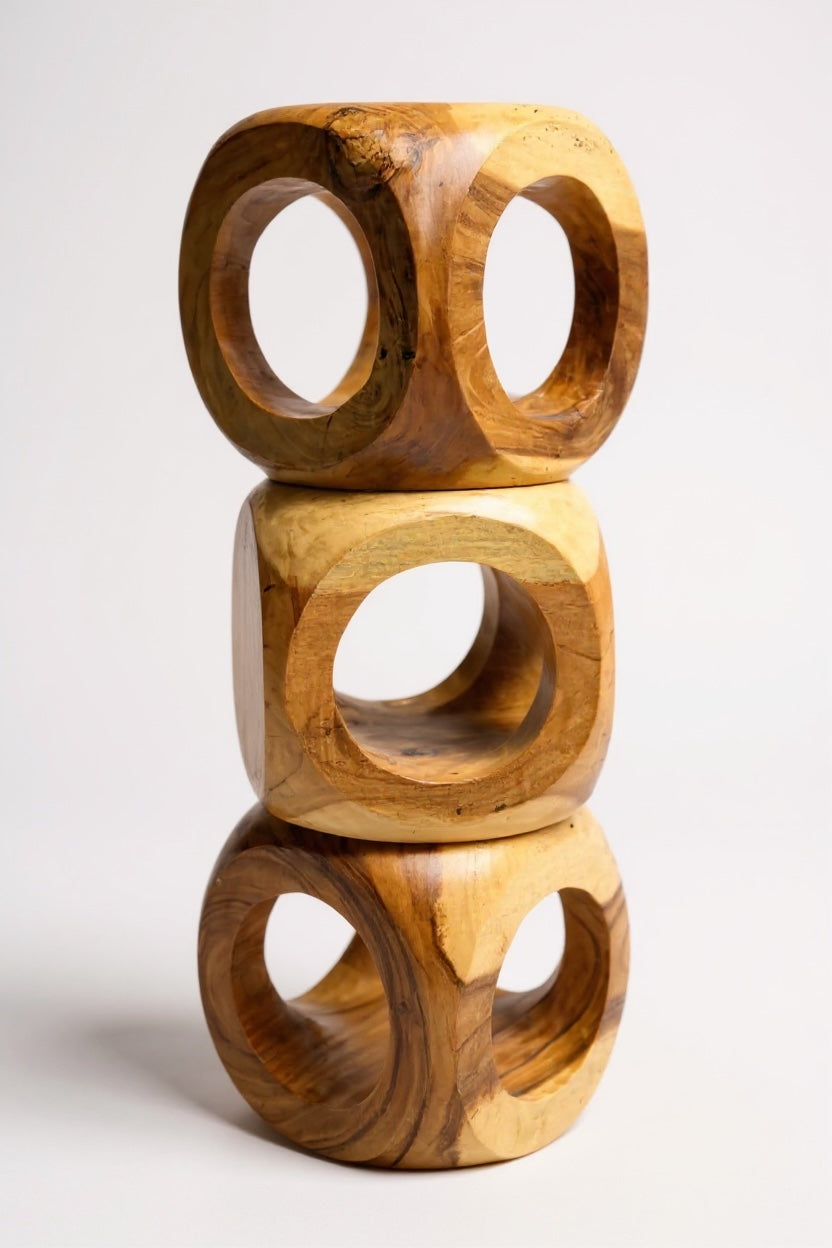 Tabouret en bois – Table d'appoint pour plantes – Moderne avec découpe ronde – Forme cubique en bois massif – 40 x 40 x 40 cm