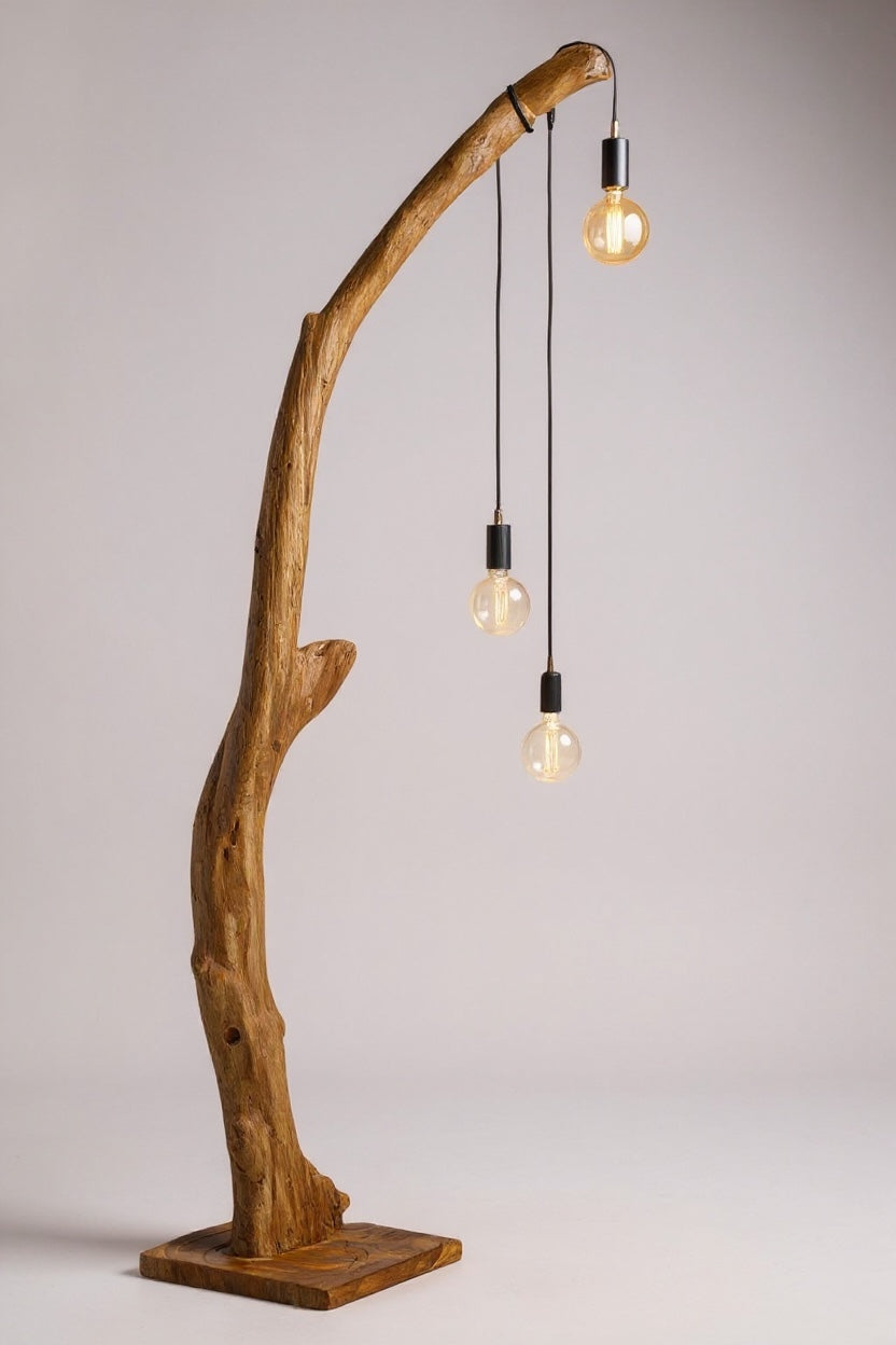 Teakwood base natural root – handmade solid wood unique, decorative wooden base for lamps &amp; living room - 180–200 cm height Ø 8–13 cm