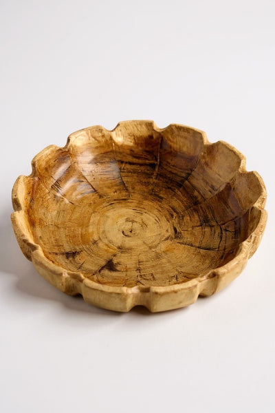 Holzschale rund in Blütenform – handgefertigte Massivholz Schale, dekorative Obstschale & Wohnaccessoire - Ø45 cm