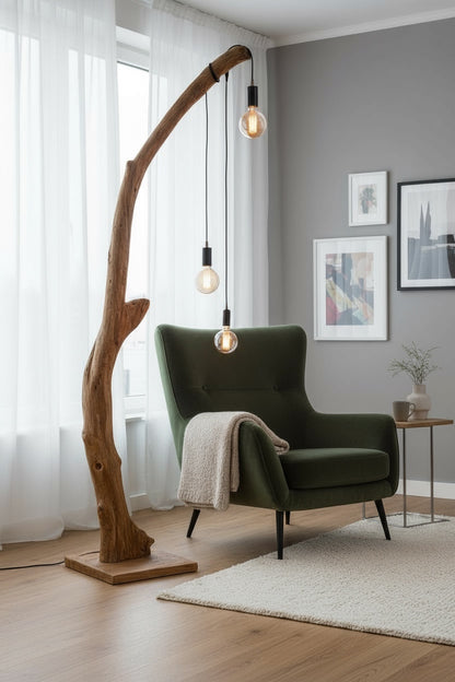 Teakwood base natural root – handmade solid wood unique, decorative wooden base for lamps &amp; living room - 180–200 cm height Ø 8–13 cm