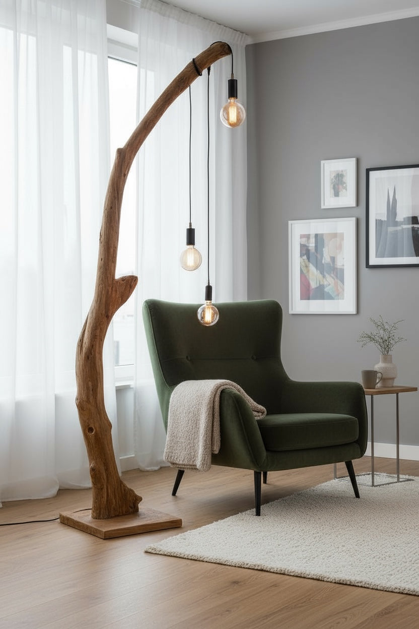 Teakwood base natural root – handmade solid wood unique, decorative wooden base for lamps &amp; living room - 180–200 cm height Ø 8–13 cm